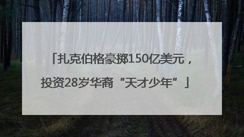 扎克伯格豪掷150亿美元，投资28岁华裔“天才少年”
